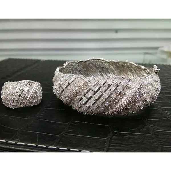 2pcs Set Silver GODKI, новинка, роскошный геометрический браслет, 3 шт., серьги, кольцо, ювелирные наборы для женщин, для свадьбы, кубический цирконий, помолвка, Дубай, ювелирные наборы - Окраска металла: 2pcs Set Silver
