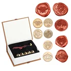 Набор штампов для печати воском, 6 шт., штамп для ботанического воска, латунные головки, 1 шт., штамп с деревянной ручкой для приглашений, карт, конвертов