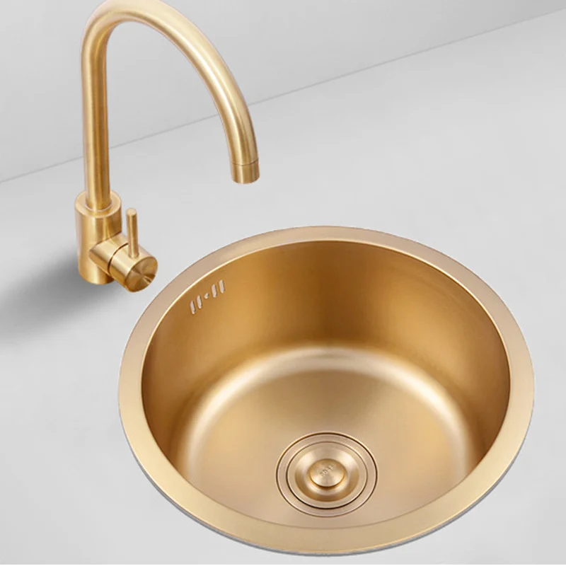 

Gold Round Kitchen Sink 304 Stainless Steel Bar Mini Small Sink Under The Table Embedded Single Sink 40cm