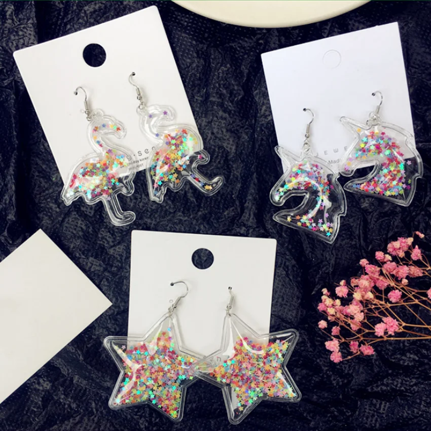 Милые Мультяшные прозрачные сумка цветные блестки длинные висячие серьги в виде