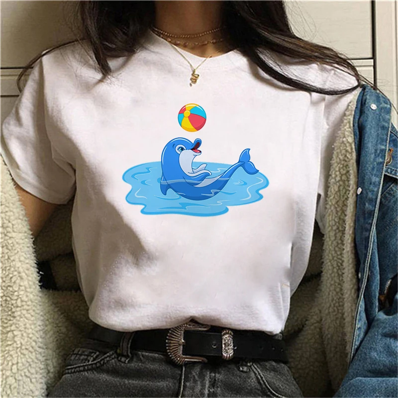 

2021 Creativity Casual Women Whales Print ladies T-shirt Summer Ladies Short-sleeved Graphic T-shirt Casual Funny T-shirt