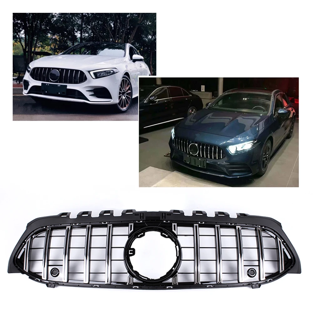 

Car Front Grille GTR Style Upper Racing Grill Silver ABS For Mercedes-Benz W177 A-Class A200 A250 A45 2019 2020 2021 Basic Model