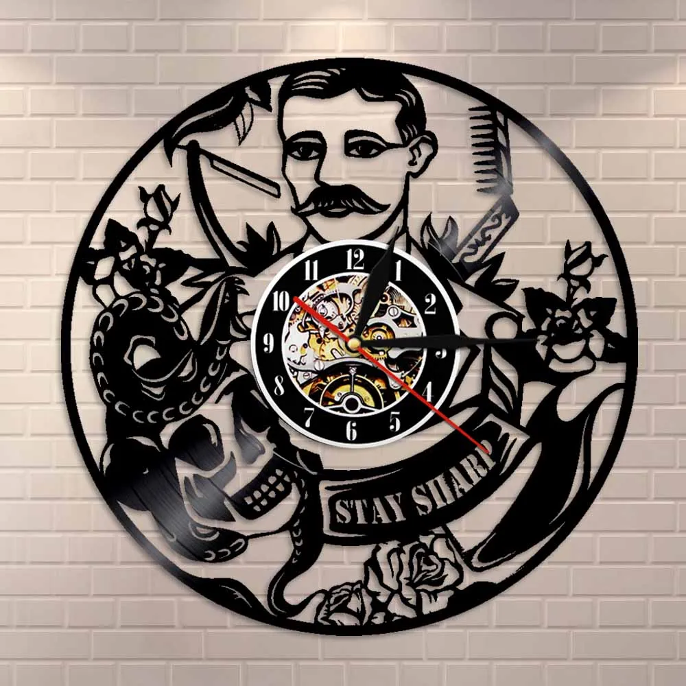 Настенные часы для парикмахерской винтажные виниловые с пластинками в подарок