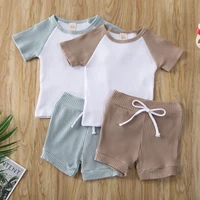 baby summer 2pcs set toddler kids baby boys children girls t shirt shorts pants clothing ribbed patchwork outfit 6m 5y