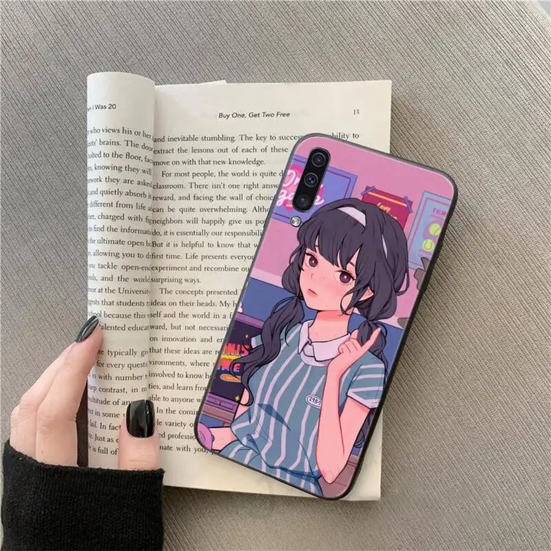 

INS Kawaii Japanese Anime illustration Girl Phone Case For Samsung S 9 10 20 A 10 21 30 31 40 50 51 71 s note 20 j 4 2018 plus