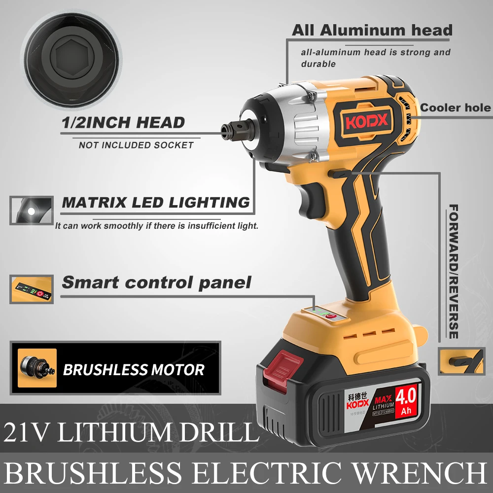 Brushless Cordless Impact Wrench 680Nm Torque Motor with Fast Charger Variable Speed for Makita 18V Battery | Инструменты