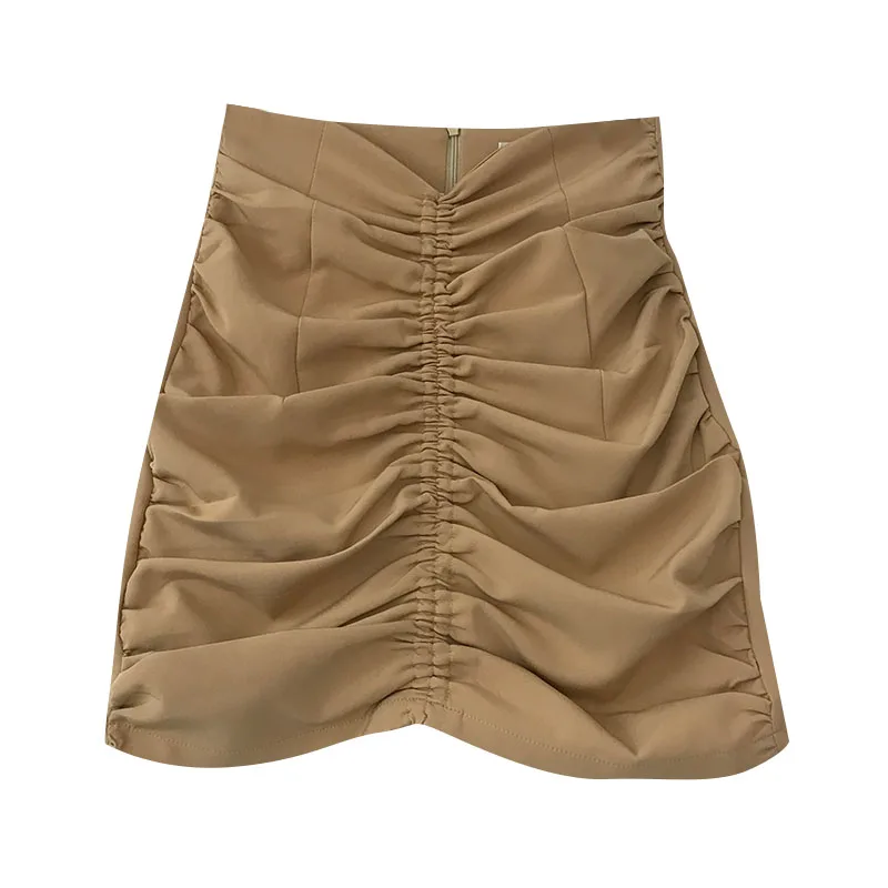 

Fashion Design Pleated Women Skirts High Waist Solid A-Line Mini Office Lady Elegant Bud Clothing Top Quality