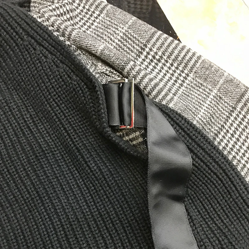 TWOTWINSTYLE вязаный лоскутный клетчатый женский свитер водолазка с длинным рукавом