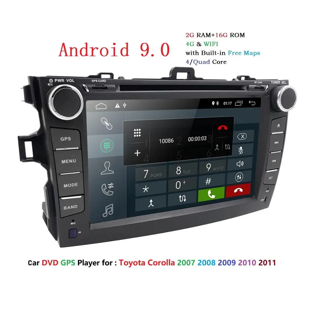 Android 9 0 автомобильный dvd плеер для Toyota corolla 2007 2008 2009 2010 2011 в dash 2 din 1024*600 gps навигация
