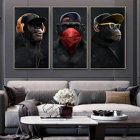 gorilla abstract monkey animal art canvas painting modern glasses headphone music art pprint wall art poster for living room