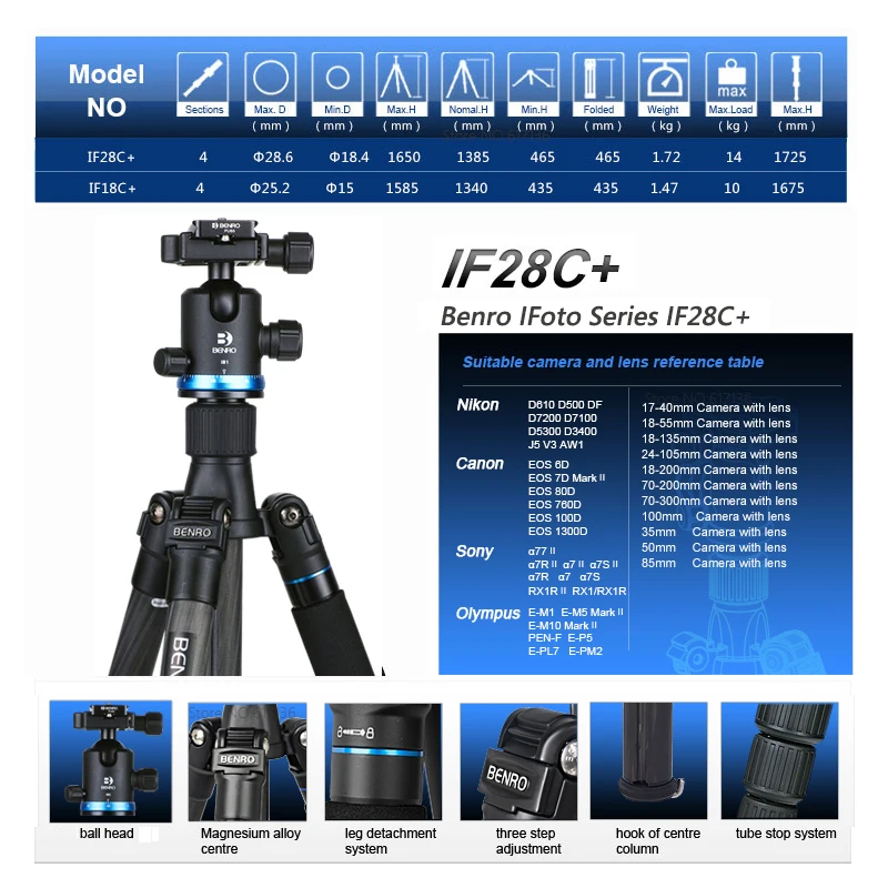 Benro iF28+ штатив алюминиевый Портативный Reflexed iFoto штативы монопод для камеры Сумка для переноски Максимальная загрузка 14 кг DHL