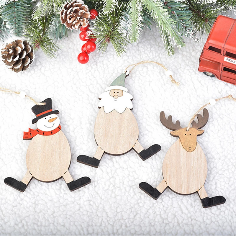 Рождественский подарок подвеска из натурального дерева с Санта Клаусом оленем