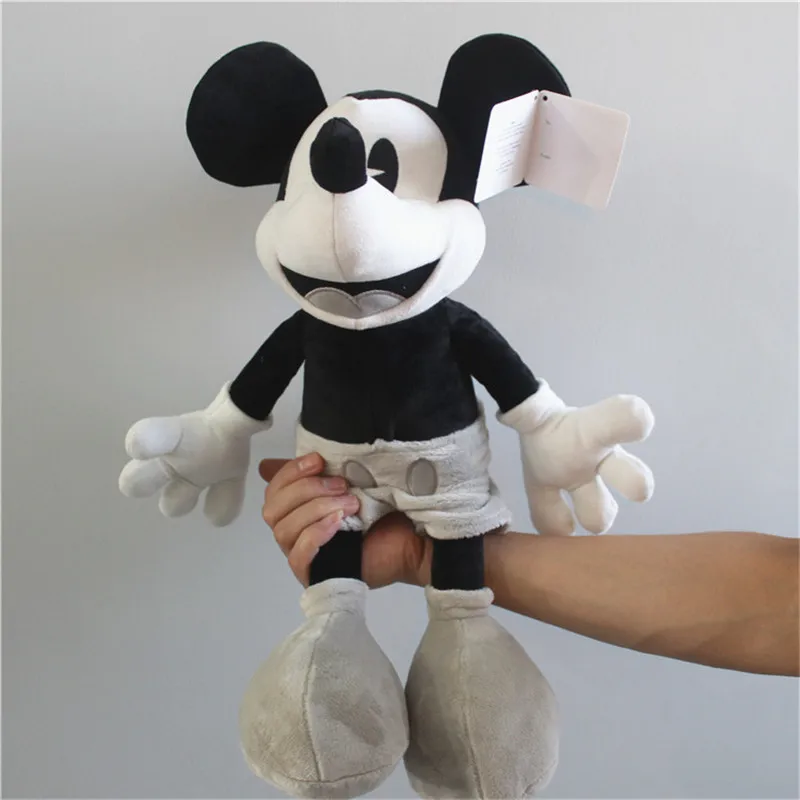 Disney-peluches cl&aacute;sicos de Mickey Mouse para ni&ntilde;os, mu&ntilde;eco de peluche suave de 45cm, en blanco y negro, estilo Retro, ideal como regalo de cumplea&ntilde;os-0