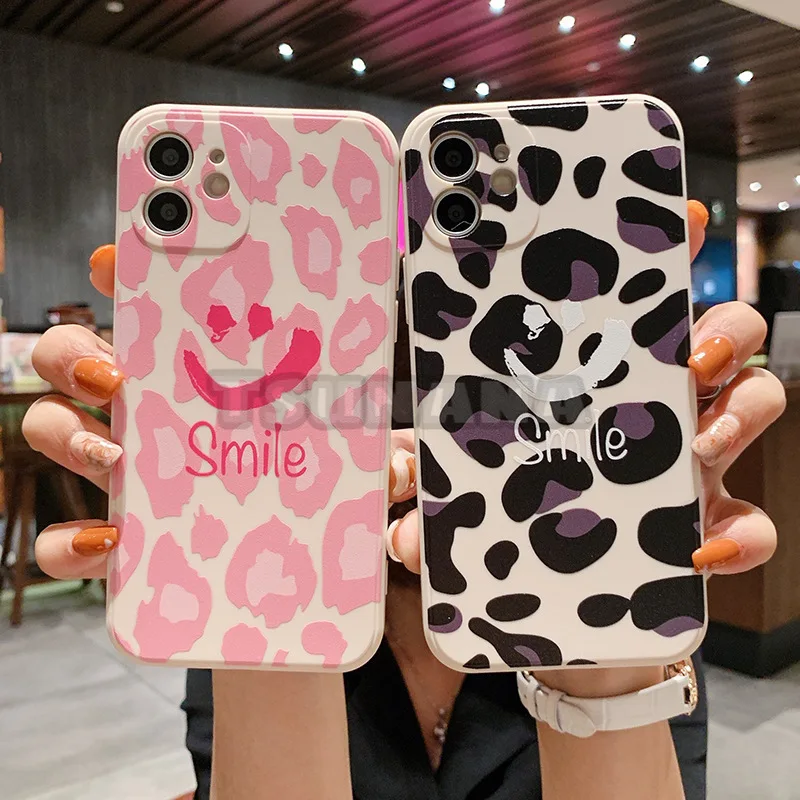 

Ins Leopard smiley TPU Phone Case For iPhone 13 12 Pro Max Mini 11 Pro Max XR X XS Max 6 6s 7 8 Lens All Inclusive Case Cover