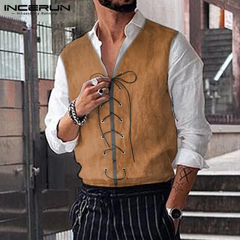INCERUN Men Renaissance Europe Romeo Stage Tuxedo Vests Jackets Waistcoat Gothic Pirate Halloween Cosplay Retro Tops