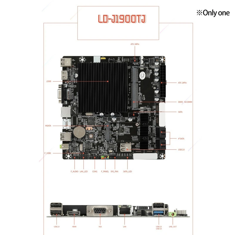 

Mini THINITX Computer Motherboard J1900T Single Network Port Multiple Hard Disk Interface Integrated CPU 2.4GHz