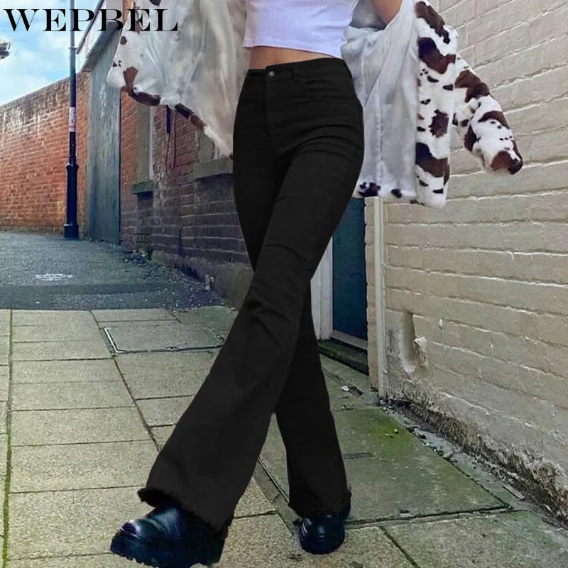 

WEPBEL Jeans Spring and Autumn Fashion Slim Jeans Women's Casual Solid Color Low Waist Button Straight-Leg Trousers