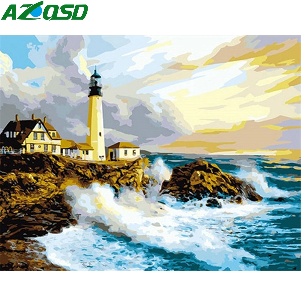AZQSD масляная краска ing по Набор цифр Маяк Unframe украшение дома Рисование акриловая