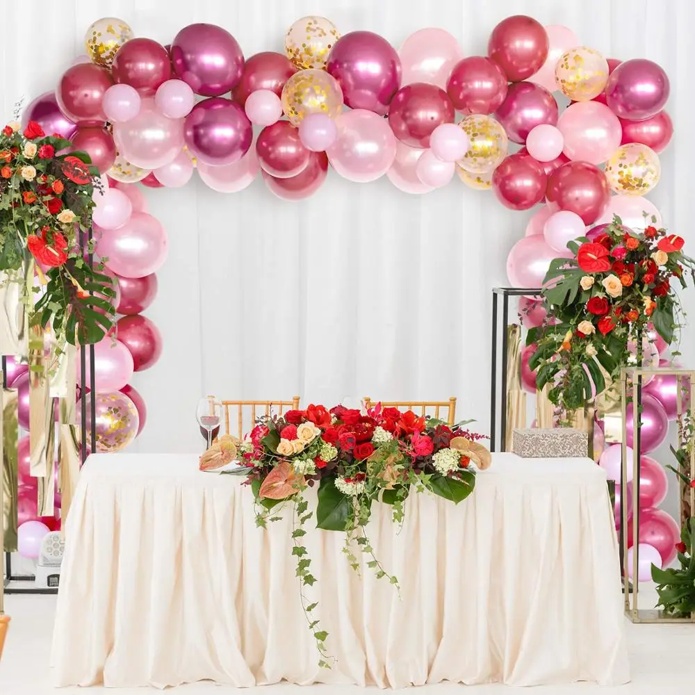 

102pcs Balloon Arch Garland Kit 12inch Wine Red Chrome Metal Latex Balloons Ruby Red Confetti Balls Wedding Birthday Party Decor