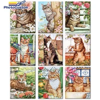 photocustom oil painting by numbers cat kits for adults handpainted diy coloring by number animals home decoration 4050cm