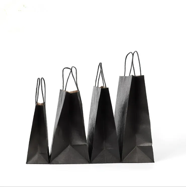 

10 Pcs/lot Gift Bags With Handles Multi-function High-end Black Paper Bags 6 Size Recyclable Environmental Protection Bag