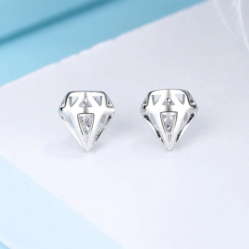 

S925 Silver Stud Earrings for Women Small Fashion Jewelry Lovely Diamond Shape Dangle Earrings