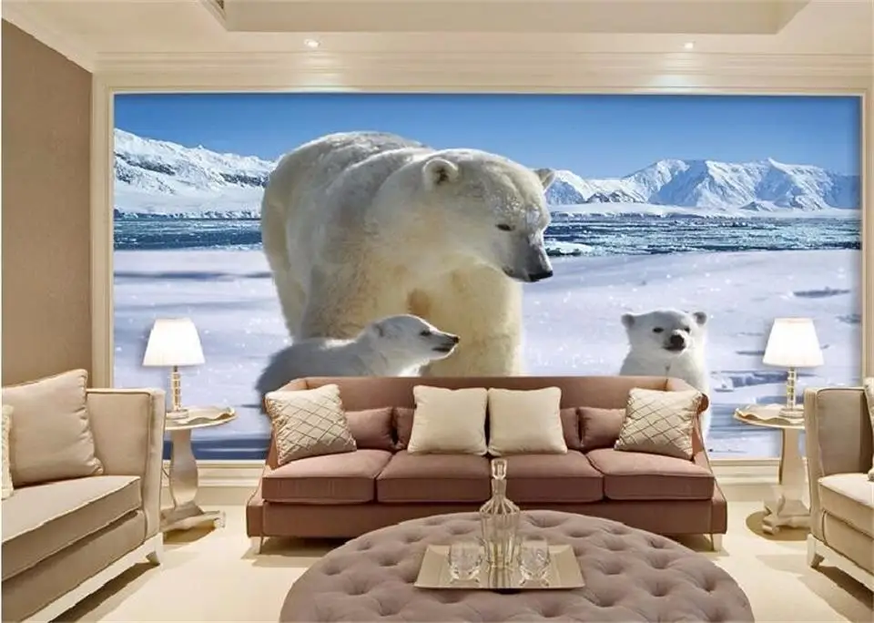 3d обои для комнаты на заказ фотообои нетканые настенные стикеры полярный медведь мать и сын Айсберг 3d картина обои для стен 3d