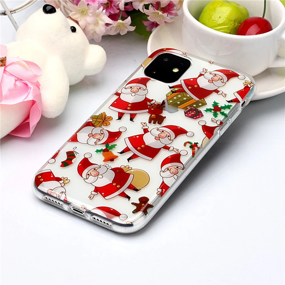 Прозрачный чехол для телефона с изображением рождественского оленя снеговика