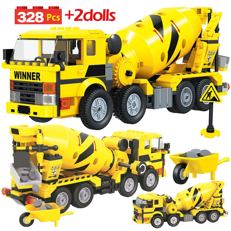 Camión de ingeniería de ciudad para niños, 700 piezas, coche amarillo, bloques de construcción, combinación de coche, rodillo de carretera, bloques de cargador, Juguetes