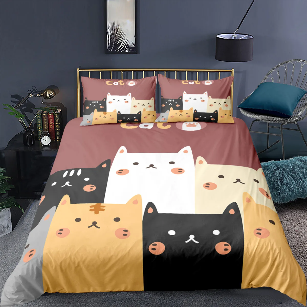 

Cartoon Cat Duvet Cover Set Cartoon Animal Print Bedding Set With Pillowcase 2/3pcs Comforter Cover For Bedroom Decor