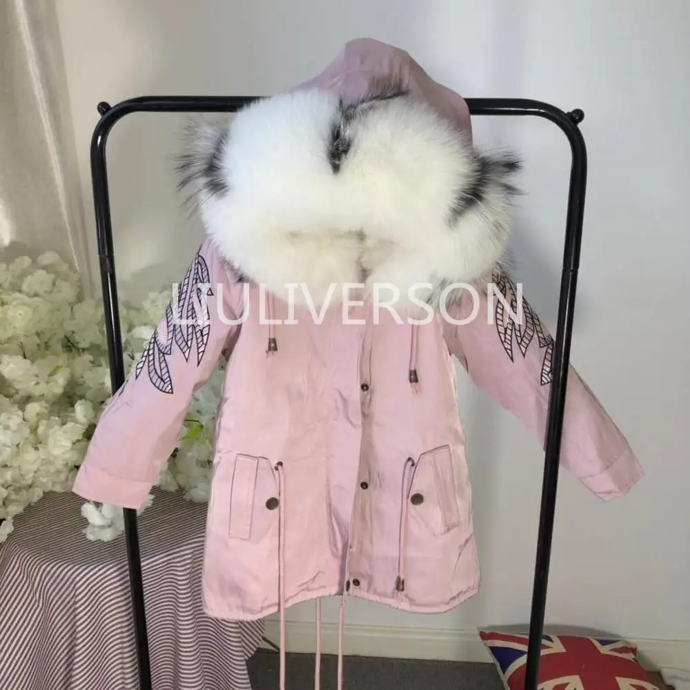 Детские парки с натуральным мехом лисы и кроличьим внутри зимние теплые пальто