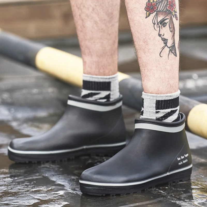 

Мужские резиновые ботинки без шнуровки, водонепроницаемые ботинки-трубы из пвх на низком каблуке, рабочая модель 2020, мужские ботинки