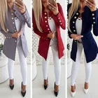 Новинка, офисное женское длинное пальто, Длинный блейзер, модная однобортная зимняя облегающая куртка, однотонная женская красная, черная верхняя одежда