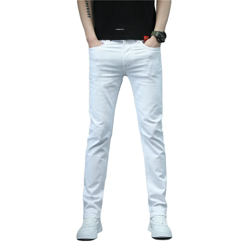 Новые мужские модные повседневные джинсы Slim fit прямые высокие эластичные