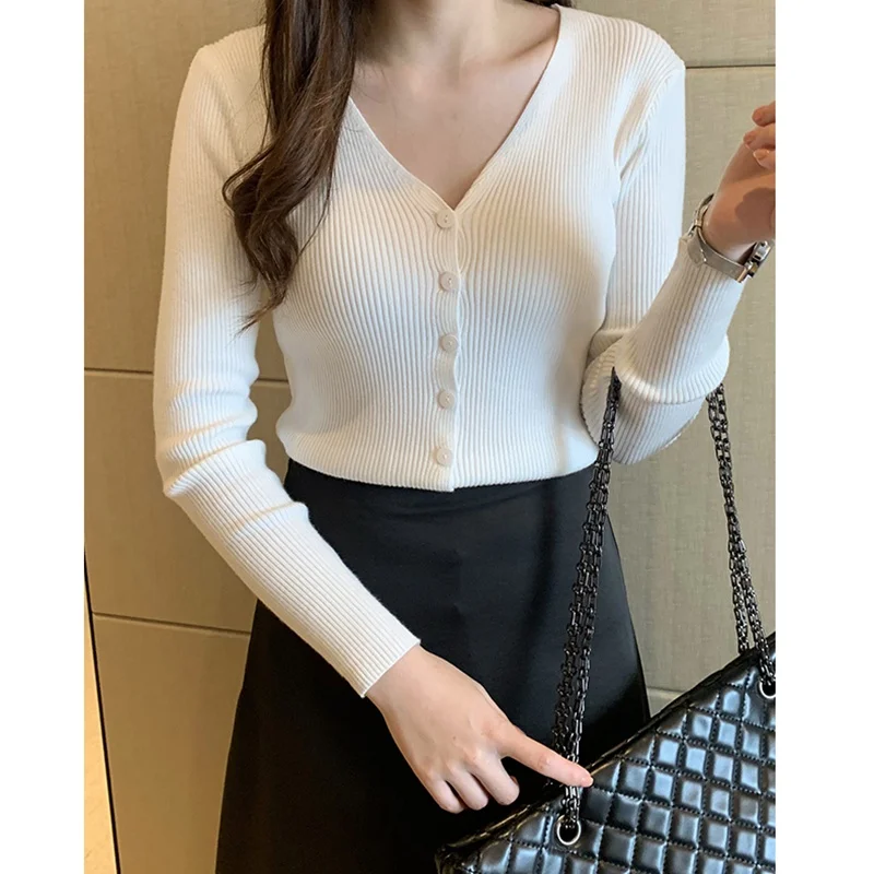 Женский кардиган с v-образным вырезом однотонный однобортный Повседневный