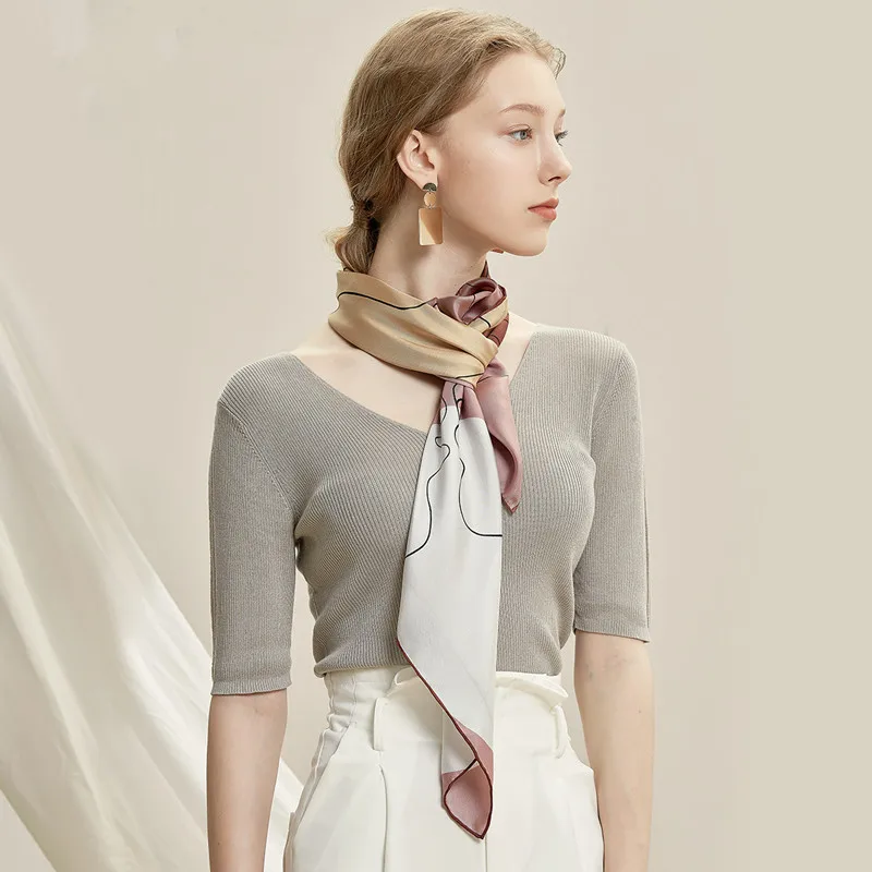 

KMS New Line Color Block Art Look Girl Valentine's Day Fashion High-end Gift 100% Silk Square Scarf for Girl Lady 87*87CM/20G