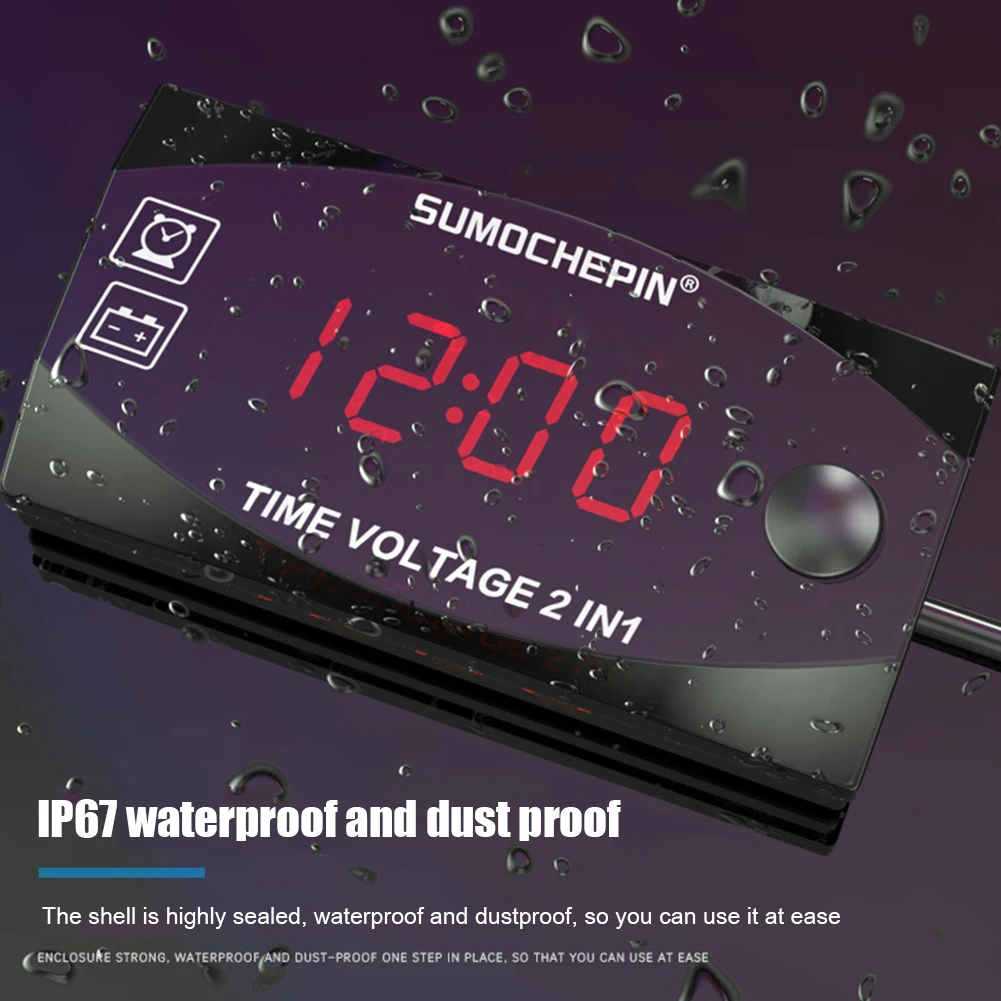 12V 3 in 1 Digital LED Display Meters Voltmeter Clock Thermometer Indicator Gauge Panel Meter For Car Motorcycle | Спорт и