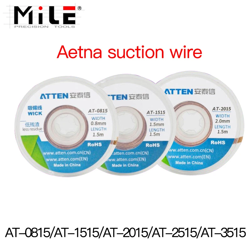 

ATTEN 5pcs/lot Solder Wick Remover Desoldering Wire 0.8/1.5/2.0/2.5/3.5mm Desoldering Braid BGA Soldering Repair Tools