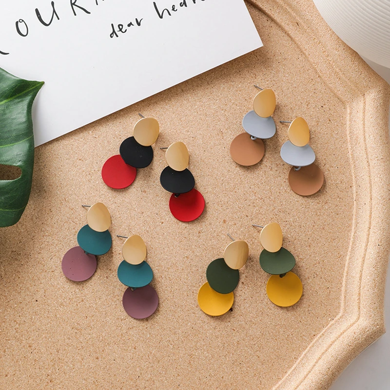 Модные корейские геометрические металлические круглые изогнутые Висячие серьги