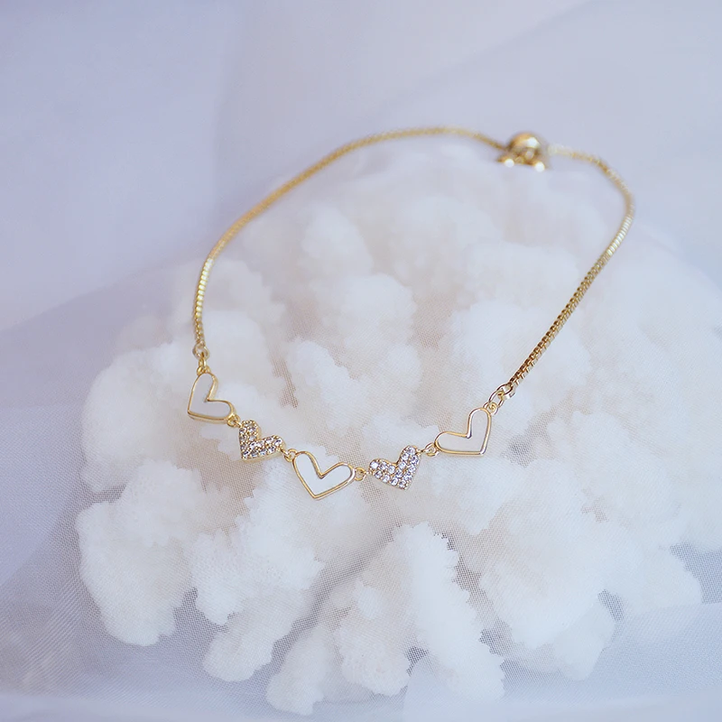 

2021 New Arrive Popular Design 14k Real Gold Heart Cute Charm Bracelet for Women Jewelry Shiny High Quality Zircon INS Hot Gift