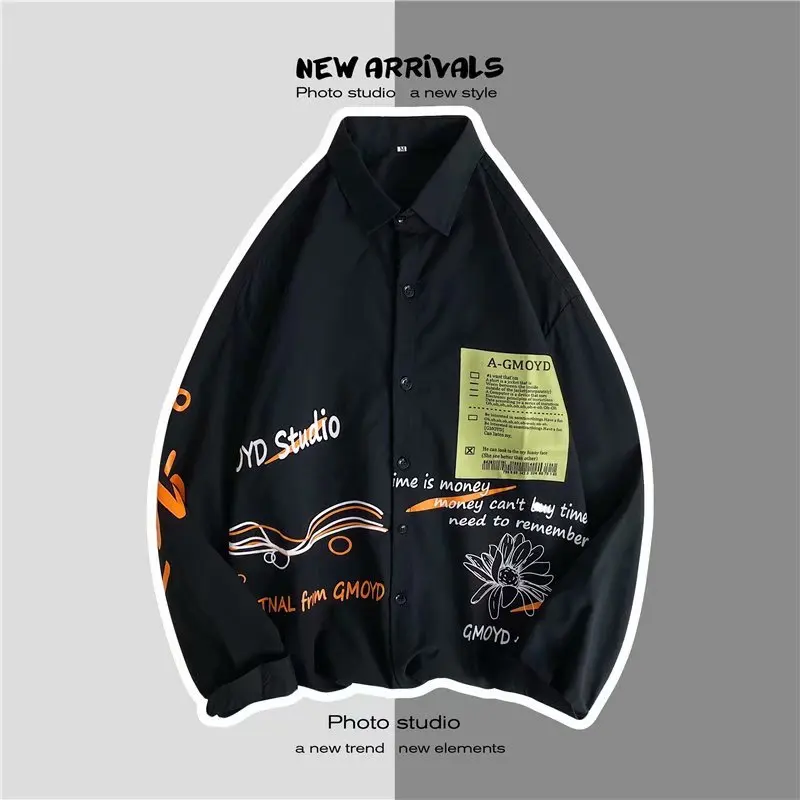 

Loose Polyester Shirt Spring and Autumn Long-sleeved Shirt Men's Casual Printed Shirt Brand Shirt Men