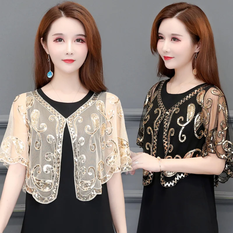 Женское Марлевое пончо без рукавов винтажное тонкое Летнее с блестками и