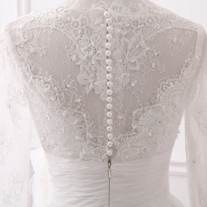 Платье Свадебное ТРАПЕЦИЕВИДНОЕ с длинным рукавом вырезом лодочкой и кружевной