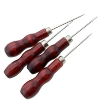 1pc red wooden handle sewing awl hand stitcher leather craft tip shoe repair puncher positioning drill sewing needle hook tool g