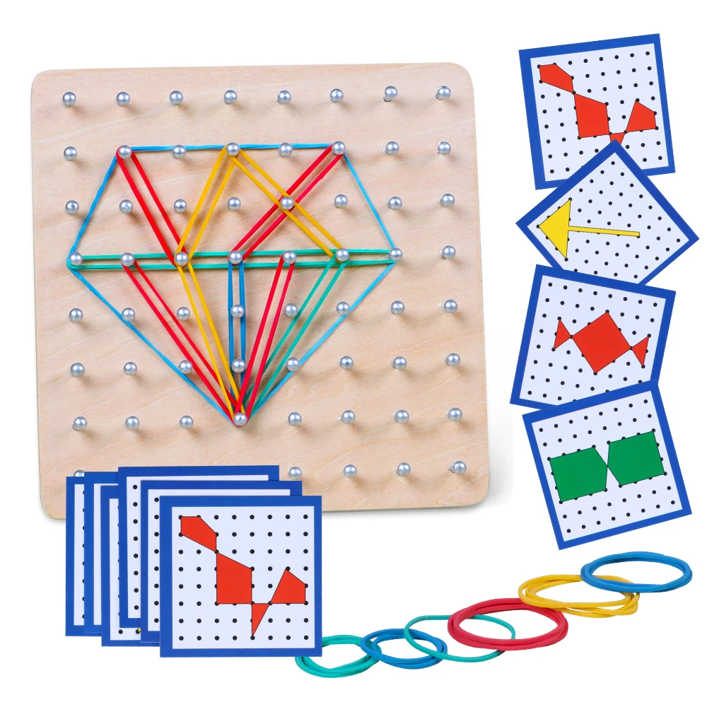

Montessori Wooden Children's Educational Toys Creative Graphics Rubber Band Tie Nail Board Game Fun Toys For Preschool Children