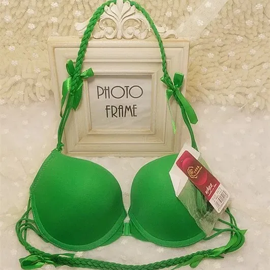 

Бюстгальтер с лямкой на шее, зеленая чашка АВ, сексуальное бикини с передней пряжкой, дышащее женское французское нижнее белье с маленькой г...