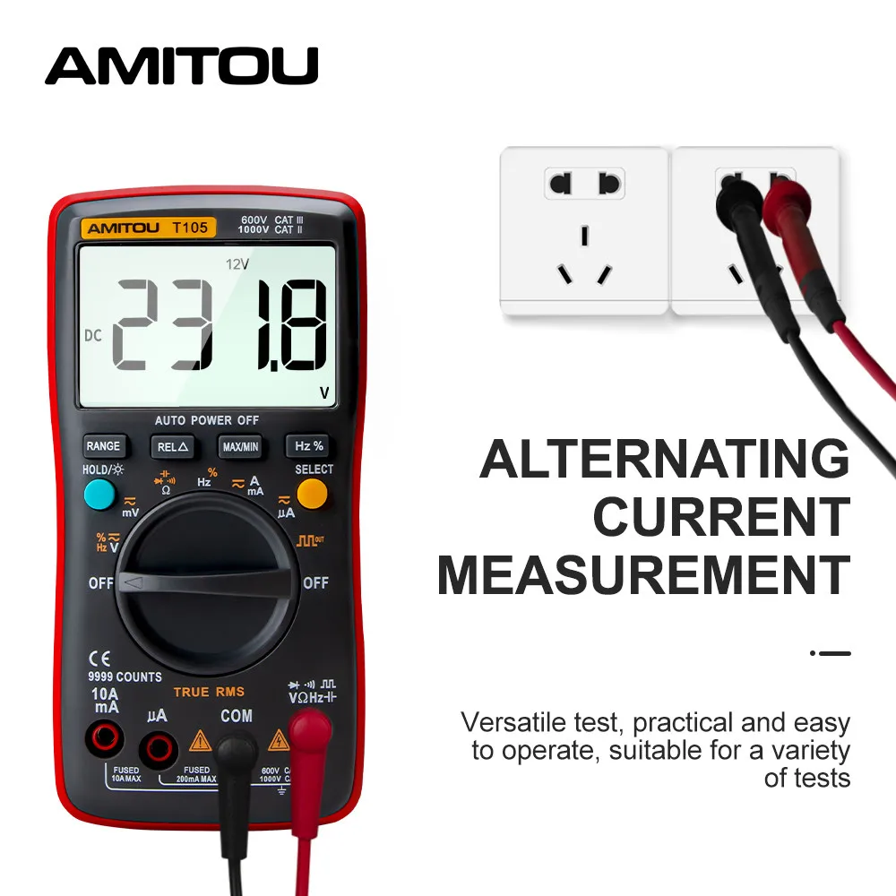 Цифровой мультиметр T105 с Умной защитой амперметр переменного/постоянного тока