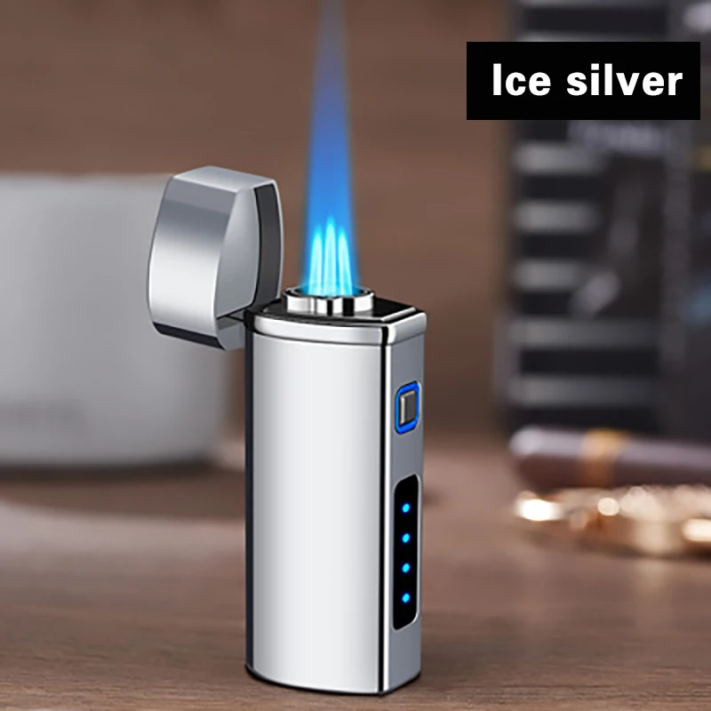 

Creative Cigar Torch Lighter with Punch Inflatable Windproof Electric Ignition Triple Flame Jet Lighters Power Display