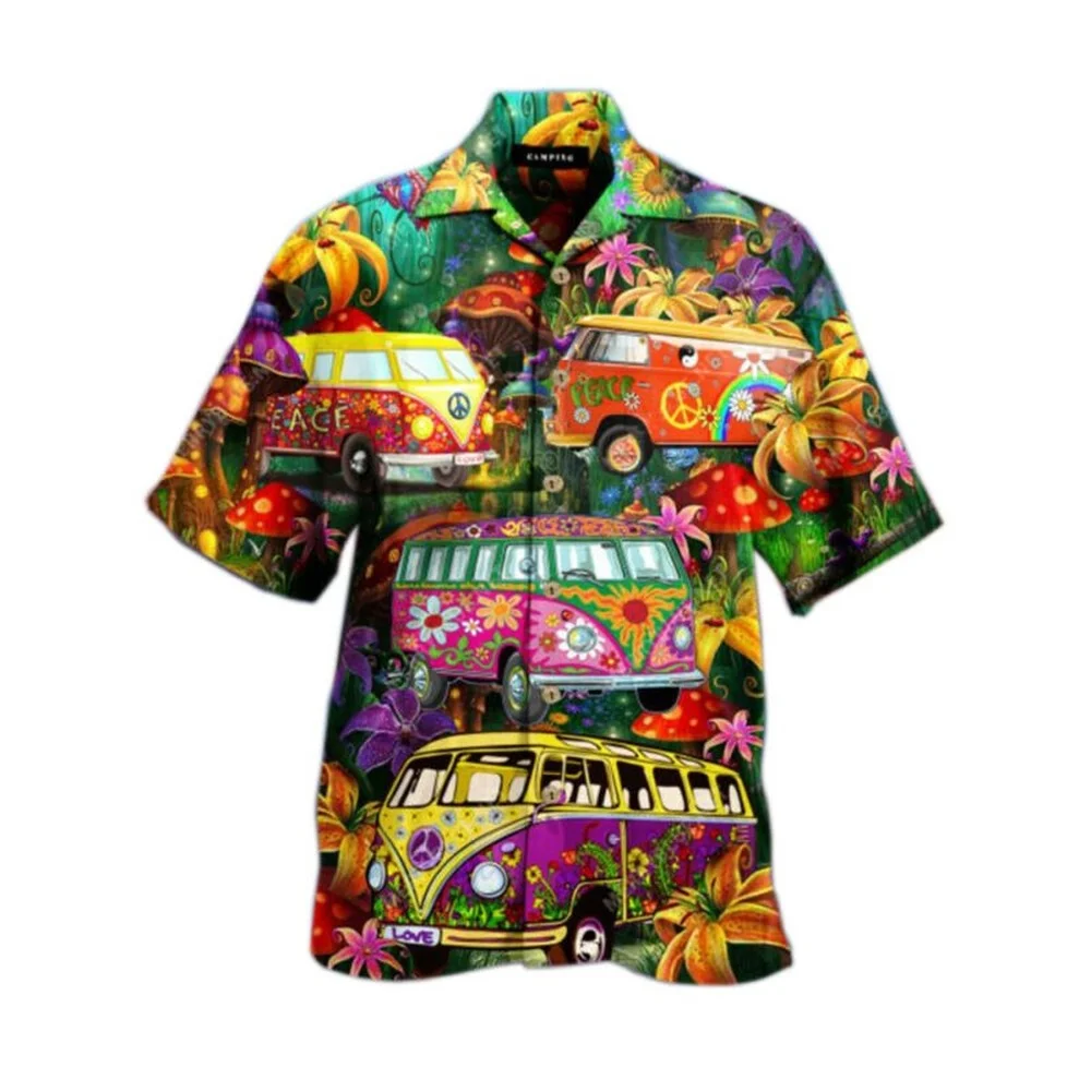 

Men Retro Hippy Hawaiian Shirts Holiday Beach Floral Button Short Sleeve T-shirt