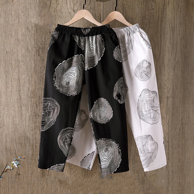 Льняные летние свободные штаны с принтом Харадзюку Готический стиль женские